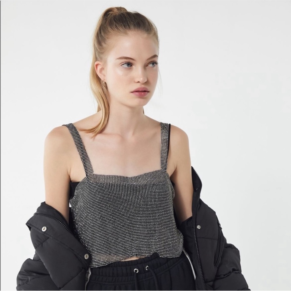 Line & Dot Rhinestone Open Back Crop Top Small